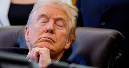 Trump insists he “wasn’t sleeping,” even after footage shows him slumped over in a chair during a meeting.