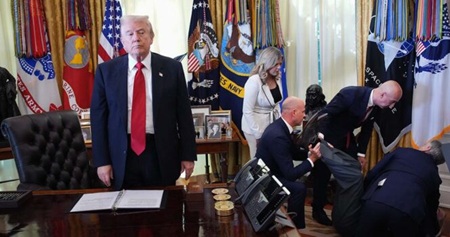 Trump’s Reaction to Guest Collapsing in the Oval Office Stirs Social Media Backlash