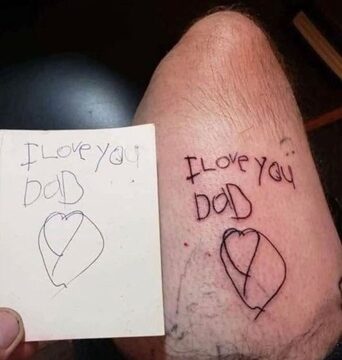 A father gets his daughter’s final drawing tattooed on his body after she loses her battle with cancer.