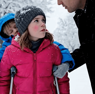 I saw ice covering her cast — but it was what she was pulling behind her that made me stop cold.